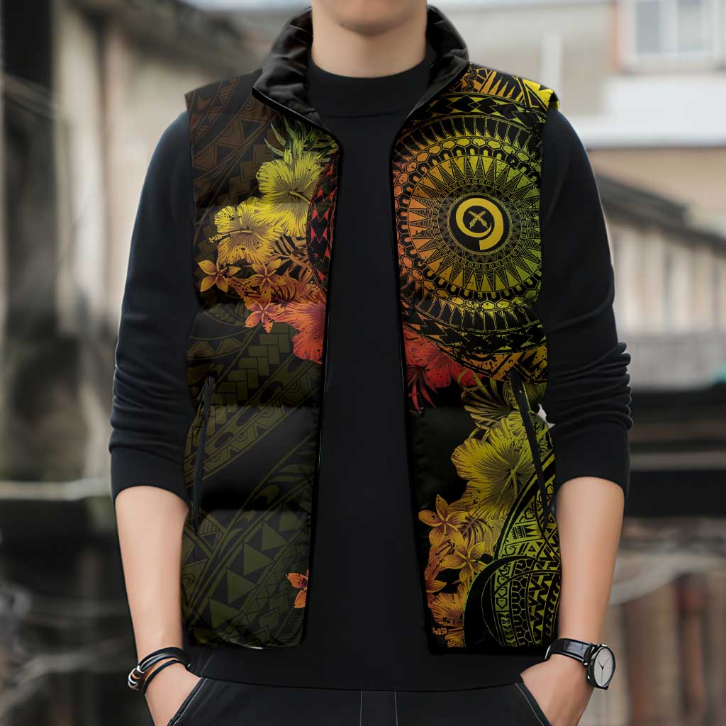 Vanuatu Sleeveless Puffer Jacket Hibisus Polynesian Pattern Reggae LT14 - Polynesian Pride