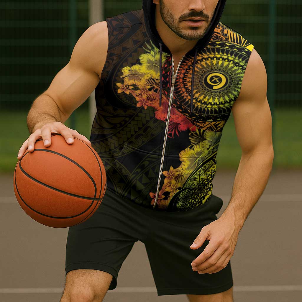 Vanuatu Sleeveless Zip Hoodie Hibisus Polynesian Pattern Reggae - Polynesian Pride