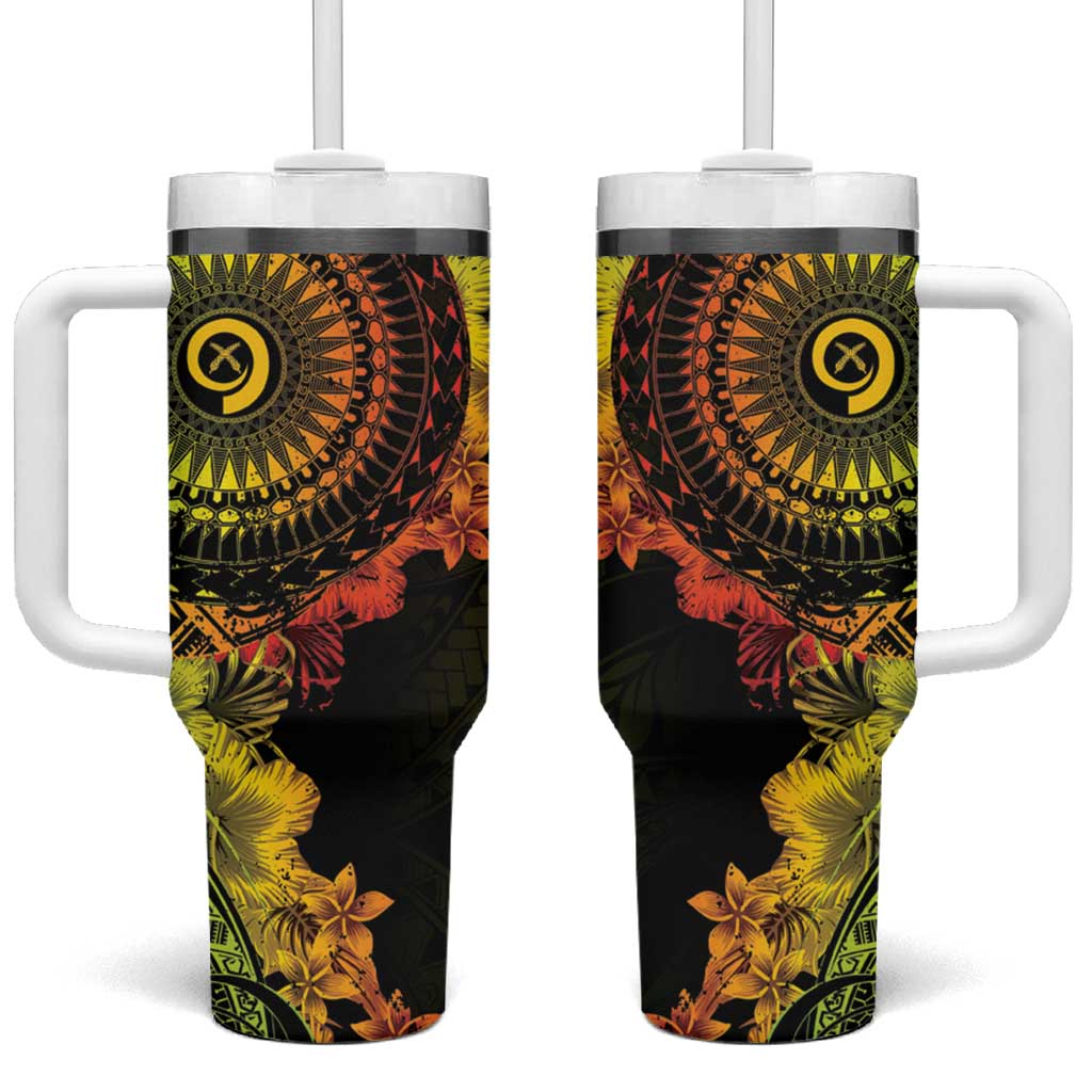 Vanuatu Tumbler With Handle Hibisus Polynesian Pattern Reggae - Polynesian Pride
