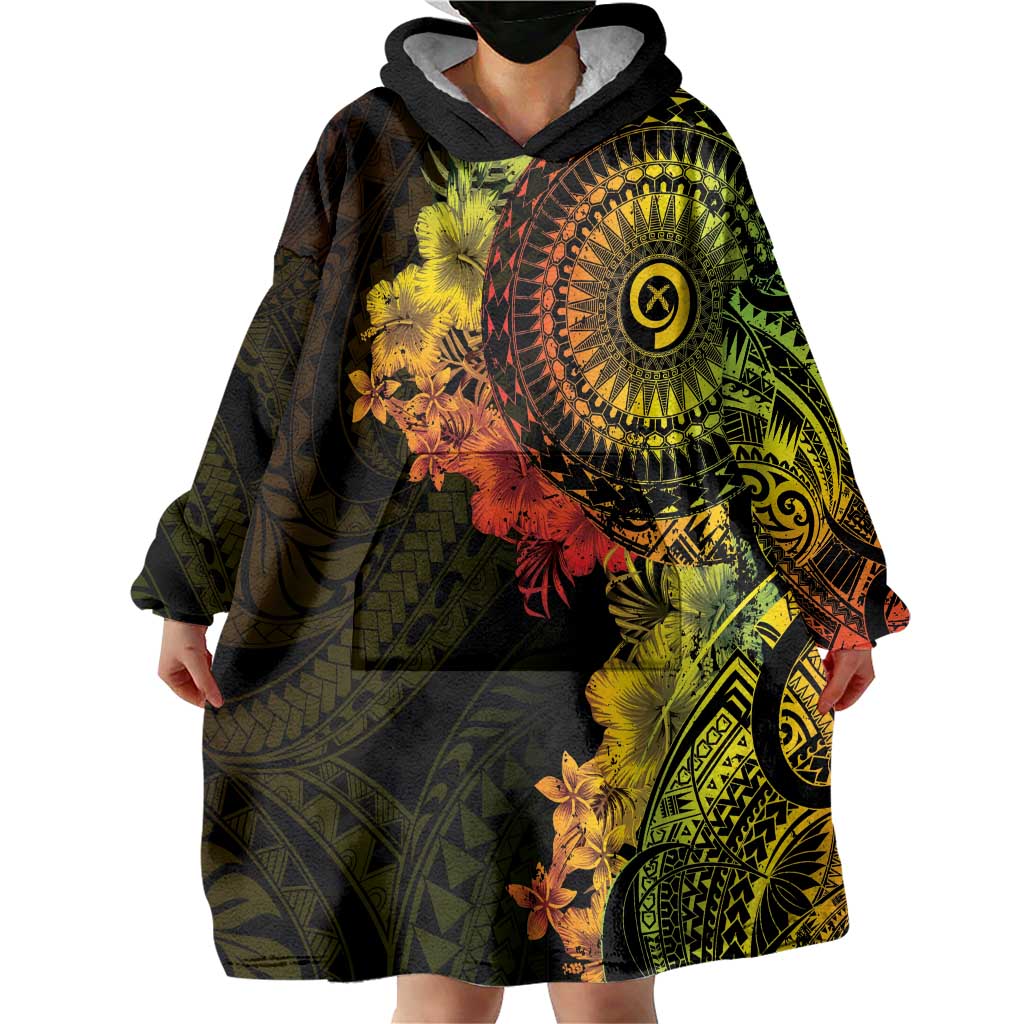 Vanuatu Wearable Blanket Hoodie Hibisus Polynesian Pattern Reggae - Polynesian Pride