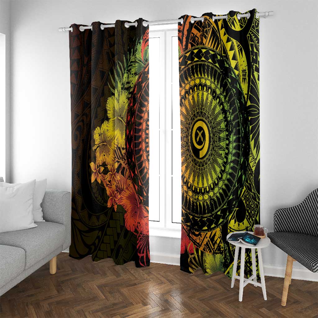 Vanuatu Window Curtain Hibisus Polynesian Pattern Reggae - Polynesian Pride