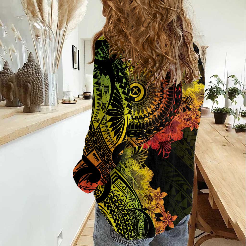Vanuatu Women Casual Shirt Hibisus Polynesian Pattern Reggae - Polynesian Pride
