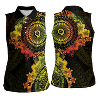 Vanuatu Women Sleeveless Polo Shirt Hibisus Polynesian Pattern Reggae LT14 - Polynesian Pride