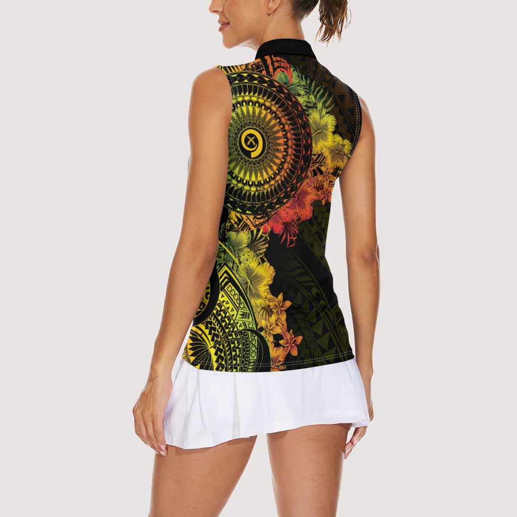Vanuatu Women Sleeveless Polo Shirt Hibisus Polynesian Pattern Reggae LT14 - Polynesian Pride