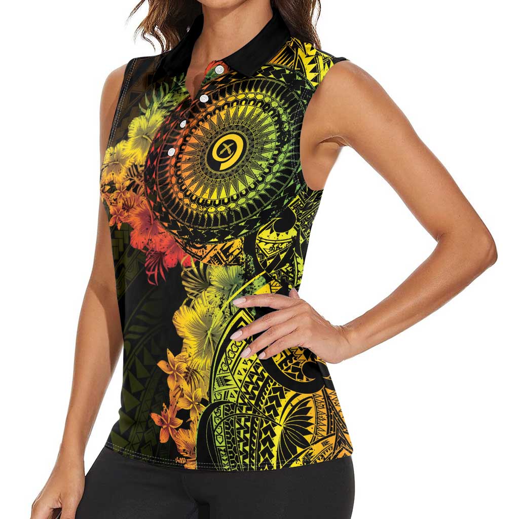 Vanuatu Women Sleeveless Polo Shirt Hibisus Polynesian Pattern Reggae LT14 - Polynesian Pride