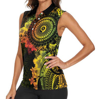 Vanuatu Women Sleeveless Polo Shirt Hibisus Polynesian Pattern Reggae LT14 - Polynesian Pride