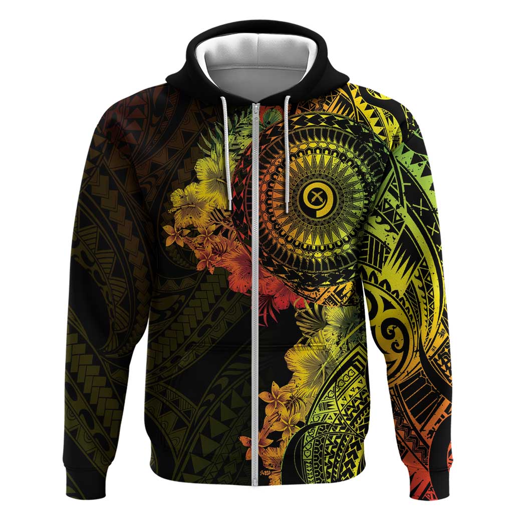 Vanuatu Zip Hoodie Hibisus Polynesian Pattern Reggae - Polynesian Pride