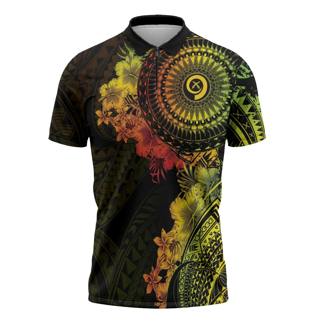 Vanuatu Zipper Polo Shirt Hibisus Polynesian Pattern Reggae LT14 Reggae - Polynesian Pride
