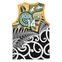New Zealand Australia Rugby Custom Basketball Jersey Wallabies Aboriginal All Black Maori Tiki Together - Polynesian Pride
