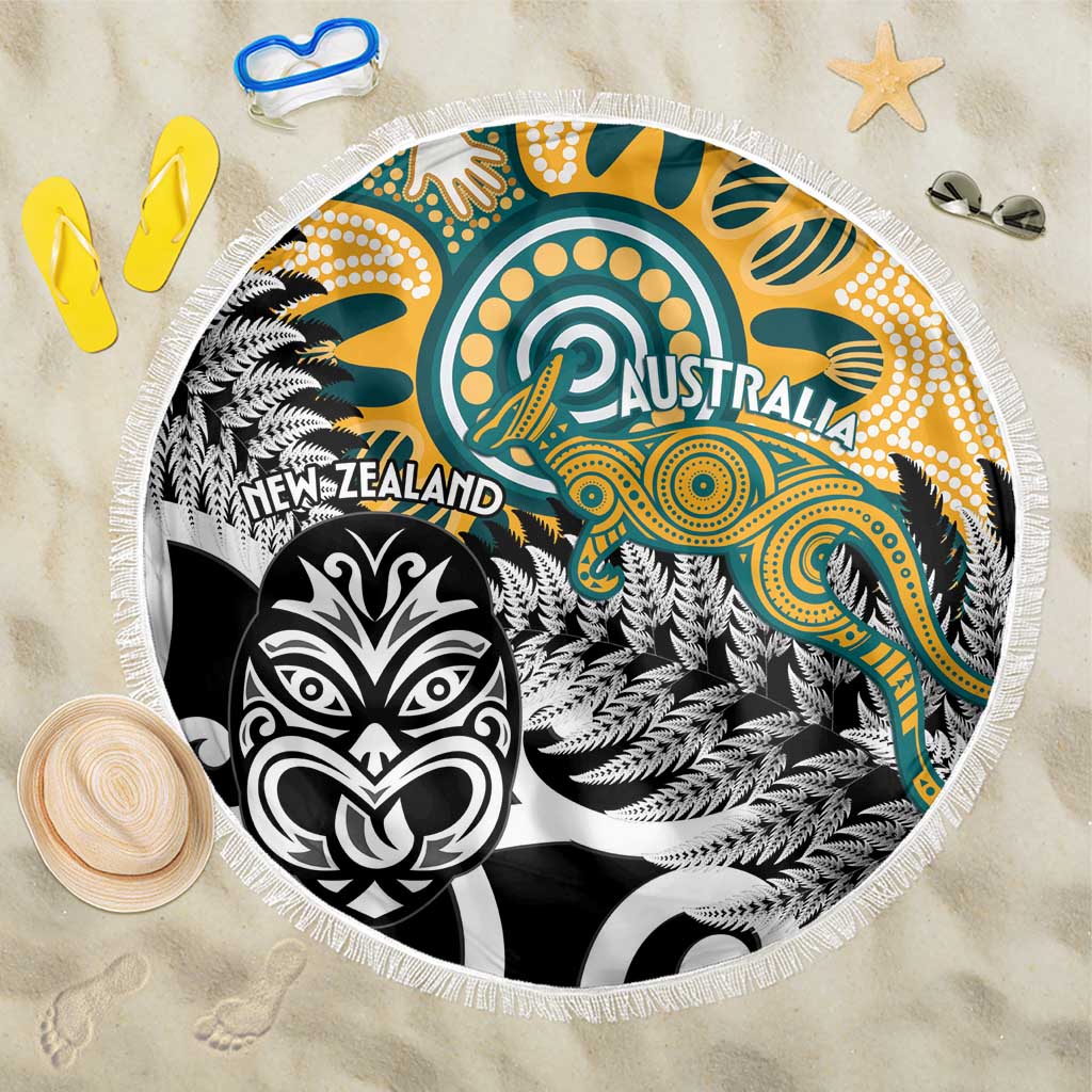 New Zealand Australia Rugby Beach Blanket Wallabies Aboriginal All Black Maori Tiki Together - Polynesian Pride