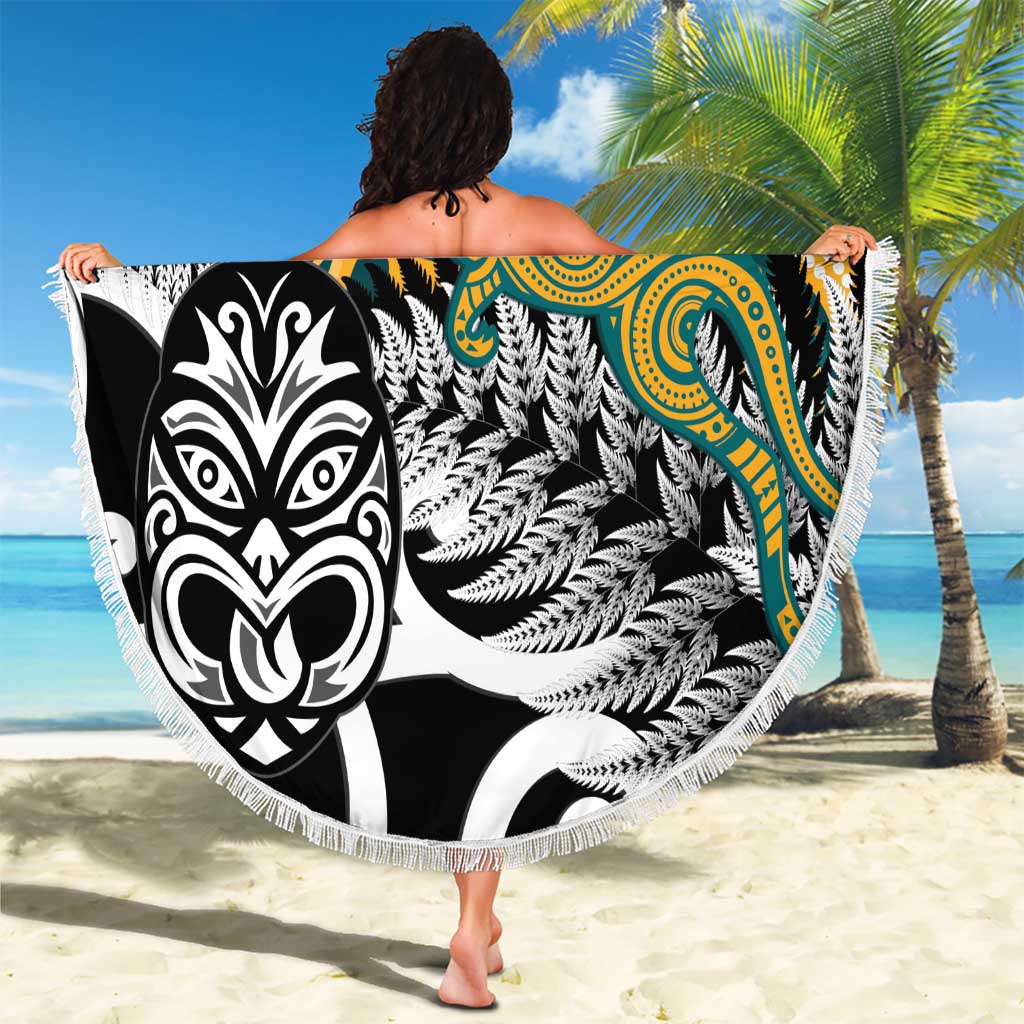 New Zealand Australia Rugby Beach Blanket Wallabies Aboriginal All Black Maori Tiki Together - Polynesian Pride