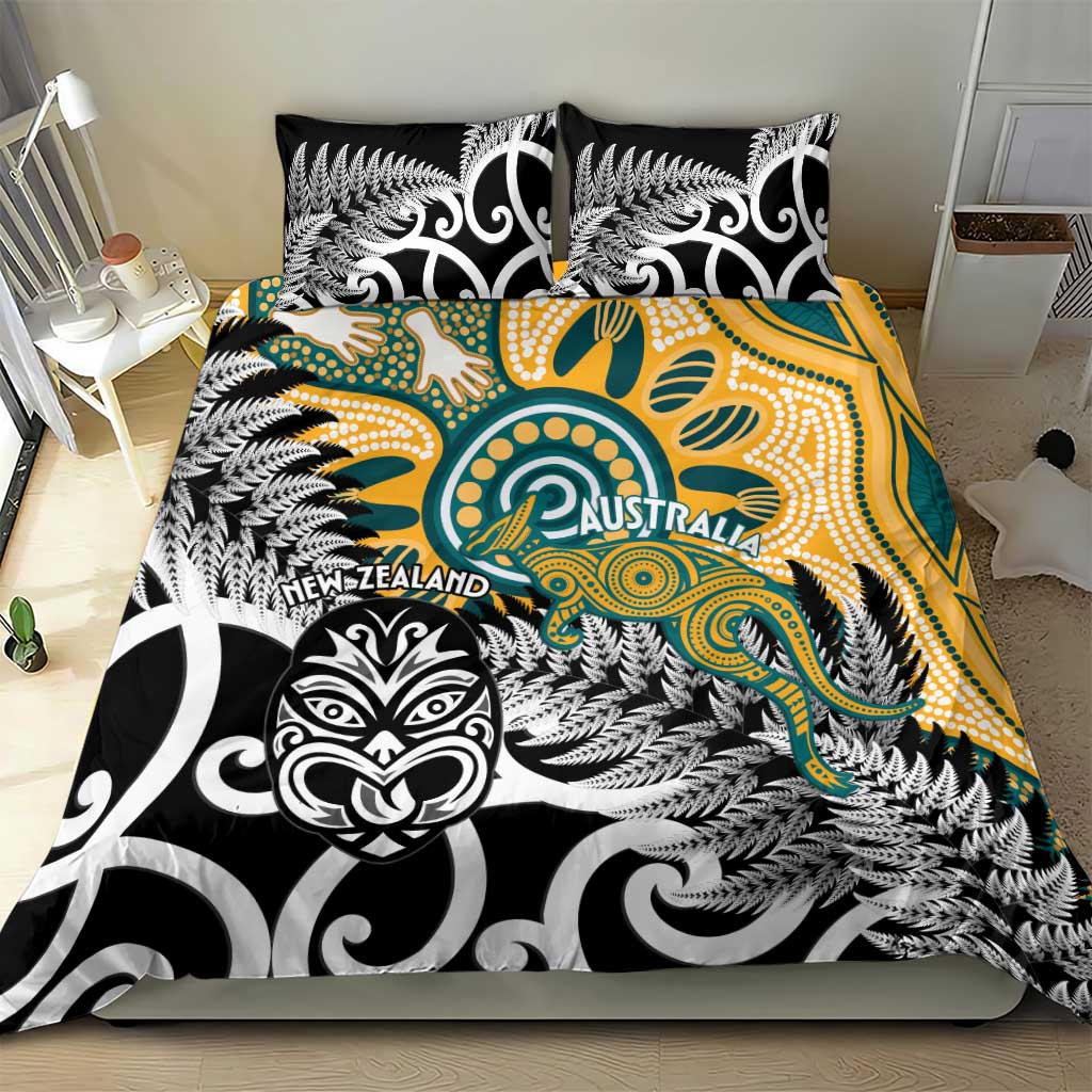 New Zealand Australia Rugby Bedding Set Wallabies Aboriginal All Black Maori Tiki Together - Polynesian Pride