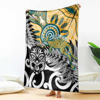 New Zealand Australia Rugby Blanket Wallabies Aboriginal All Black Maori Tiki Together - Polynesian Pride