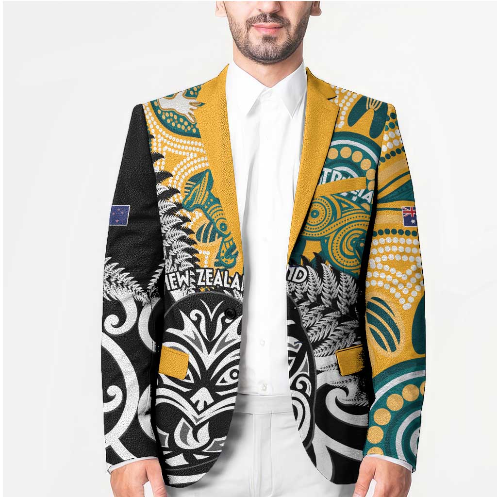 New Zealand Australia Rugby Custom Blazer Wallabies Aboriginal All Black Maori Tiki Together - Polynesian Pride