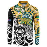 New Zealand Australia Rugby Custom Button Sweatshirt Wallabies Aboriginal All Black Maori Tiki Together - Polynesian Pride