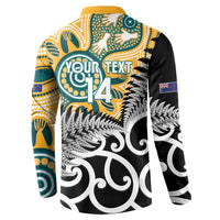 New Zealand Australia Rugby Custom Button Sweatshirt Wallabies Aboriginal All Black Maori Tiki Together - Polynesian Pride