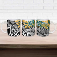 New Zealand Australia Rugby Ceramic Mug Wallabies Aboriginal All Black Maori Tiki Together - Polynesian Pride