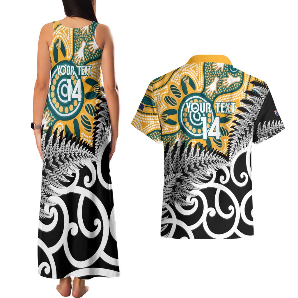 New Zealand Australia Rugby Custom Couples Matching Tank Maxi Dress and Hawaiian Shirt Wallabies Aboriginal All Black Maori Tiki Together - Polynesian Pride