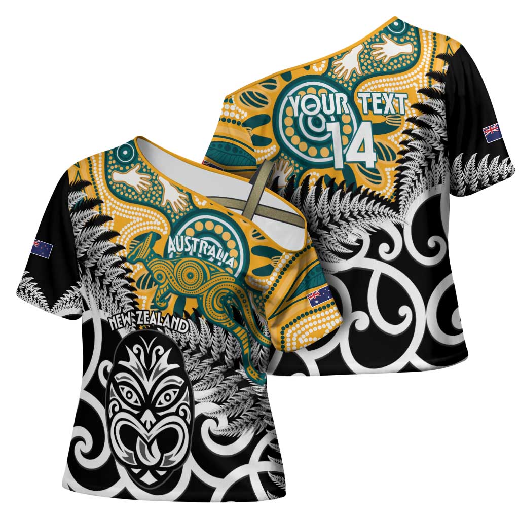 New Zealand Australia Rugby Custom Cross Shoulder Shirt Wallabies Aboriginal All Black Maori Tiki Together - Polynesian Pride