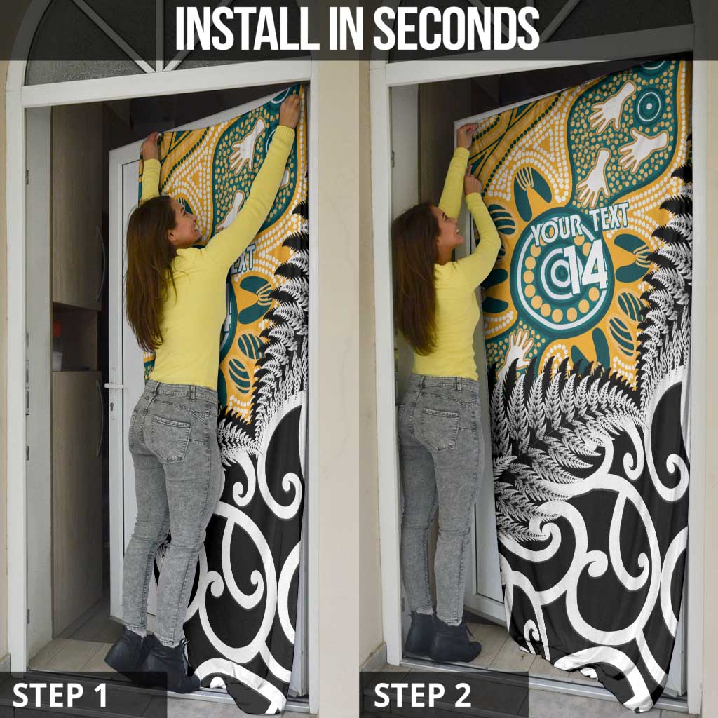 New Zealand Australia Rugby Door Cover Wallabies Aboriginal All Black Maori Tiki Together - Polynesian Pride