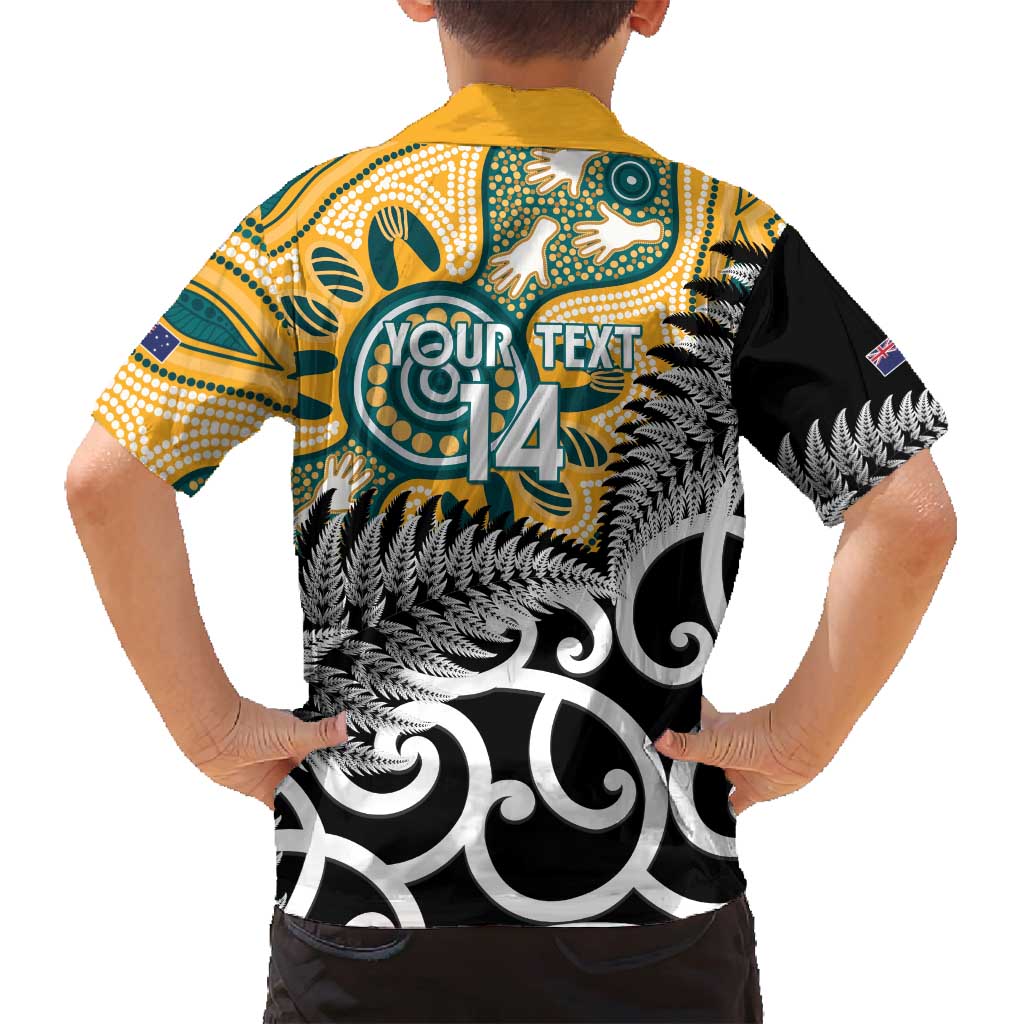 New Zealand Australia Rugby Custom Family Matching Long Sleeve Bodycon Dress and Hawaiian Shirt Wallabies Aboriginal All Black Maori Tiki Together - Polynesian Pride