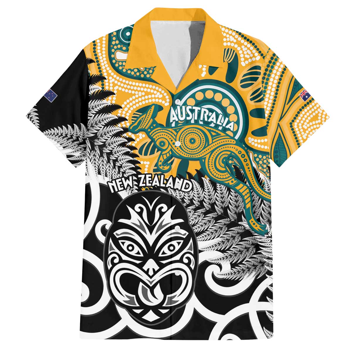 New Zealand Australia Rugby Custom Family Matching Off The Shoulder Long Sleeve Dress and Hawaiian Shirt Wallabies Aboriginal All Black Maori Tiki Together - Polynesian Pride