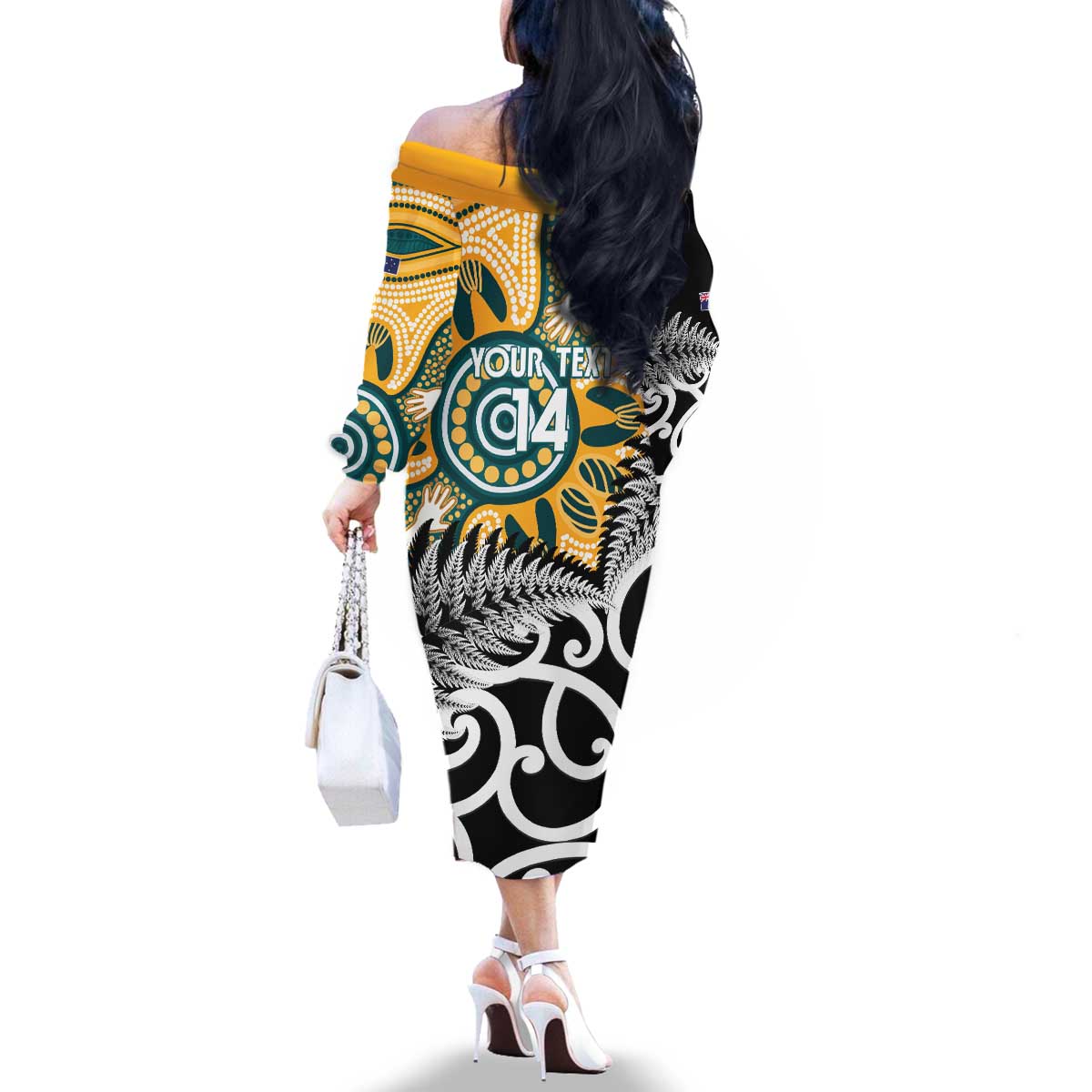 New Zealand Australia Rugby Custom Family Matching Off The Shoulder Long Sleeve Dress and Hawaiian Shirt Wallabies Aboriginal All Black Maori Tiki Together - Polynesian Pride