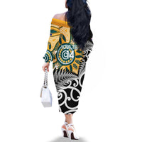 New Zealand Australia Rugby Custom Family Matching Off The Shoulder Long Sleeve Dress and Hawaiian Shirt Wallabies Aboriginal All Black Maori Tiki Together - Polynesian Pride