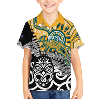 New Zealand Australia Rugby Custom Family Matching Off The Shoulder Long Sleeve Dress and Hawaiian Shirt Wallabies Aboriginal All Black Maori Tiki Together - Polynesian Pride