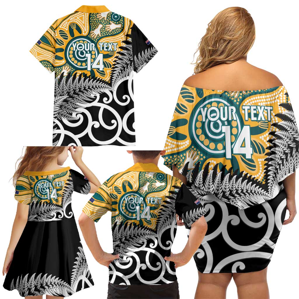 New Zealand Australia Rugby Custom Family Matching Off Shoulder Short Dress and Hawaiian Shirt Wallabies Aboriginal All Black Maori Tiki Together - Polynesian Pride