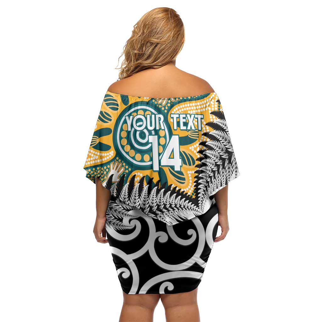 New Zealand Australia Rugby Custom Family Matching Off Shoulder Short Dress and Hawaiian Shirt Wallabies Aboriginal All Black Maori Tiki Together - Polynesian Pride