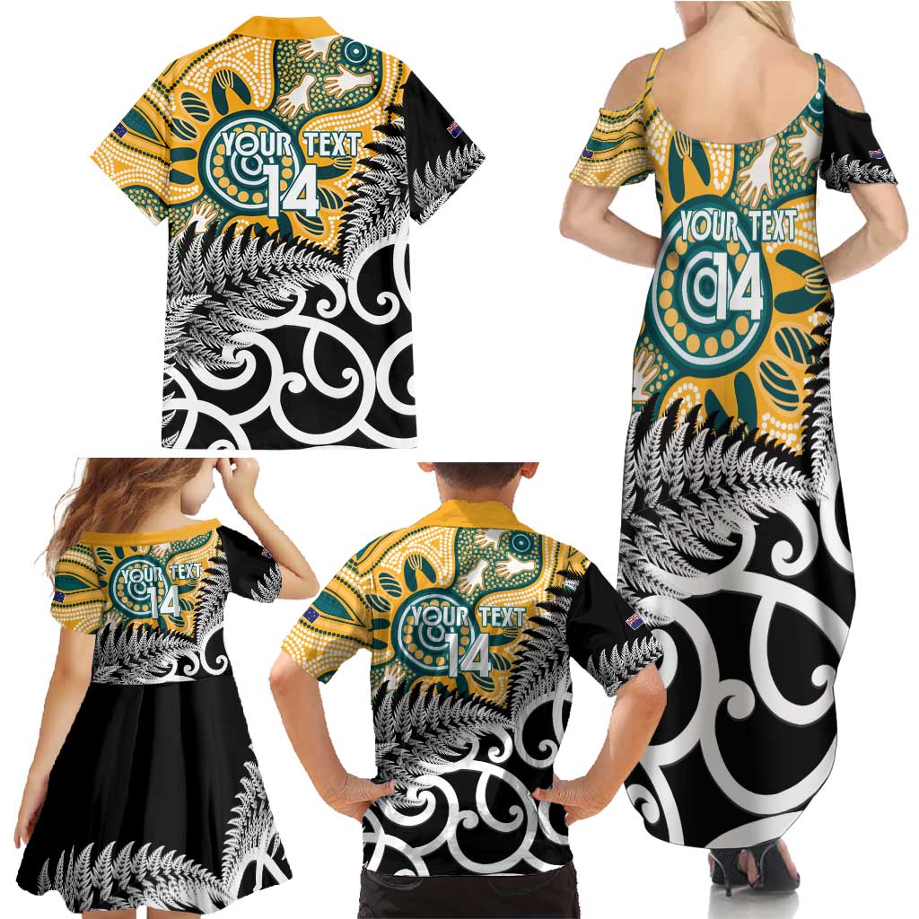New Zealand Australia Rugby Custom Family Matching Summer Maxi Dress and Hawaiian Shirt Wallabies Aboriginal All Black Maori Tiki Together - Polynesian Pride