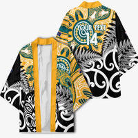 New Zealand Australia Rugby Custom Kimono Wallabies Aboriginal All Black Maori Tiki Together - Polynesian Pride