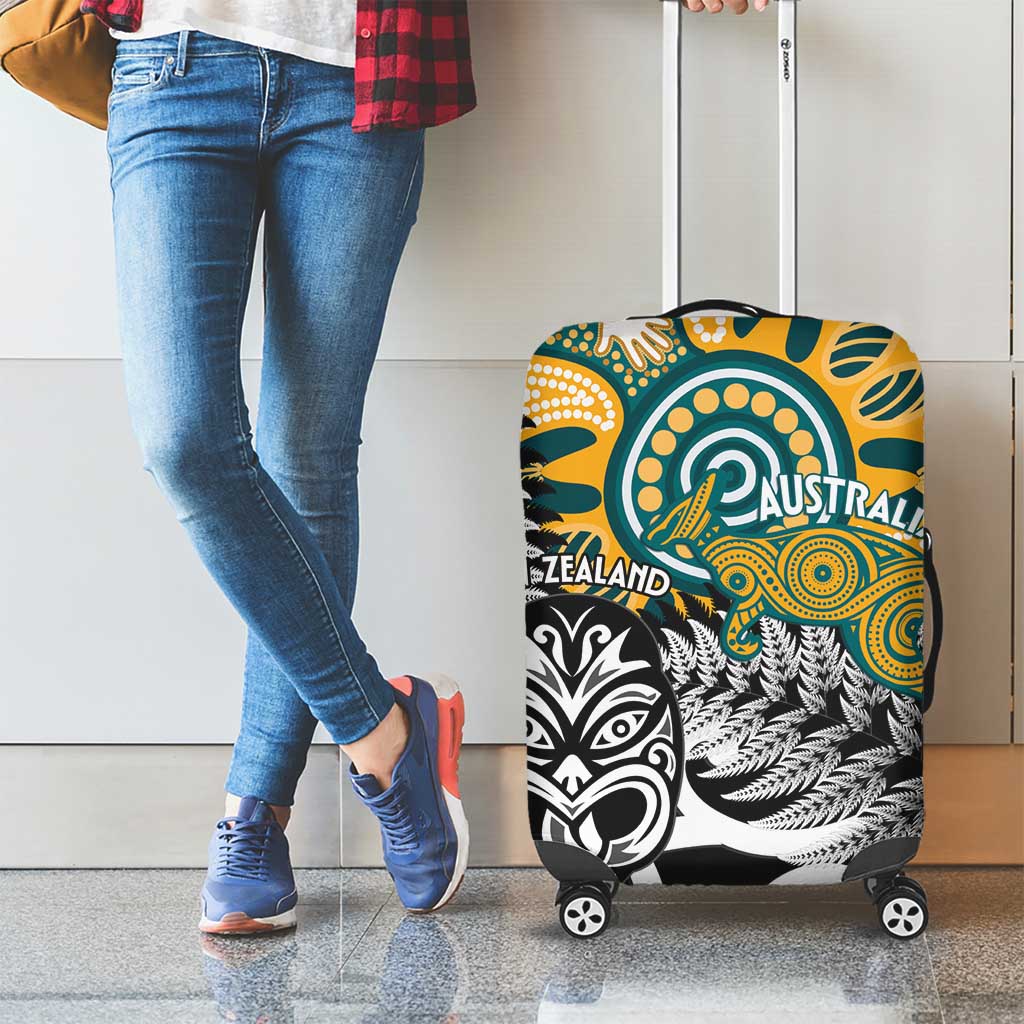 New Zealand Australia Rugby Luggage Cover Wallabies Aboriginal All Black Maori Tiki Together - Polynesian Pride