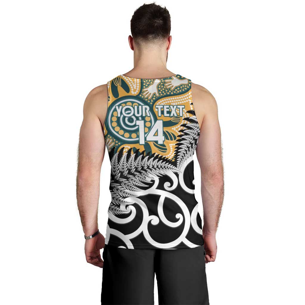 New Zealand Australia Rugby Custom Men Tank Top Wallabies Aboriginal All Black Maori Tiki Together - Polynesian Pride