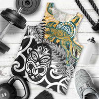 New Zealand Australia Rugby Custom Men Tank Top Wallabies Aboriginal All Black Maori Tiki Together - Polynesian Pride