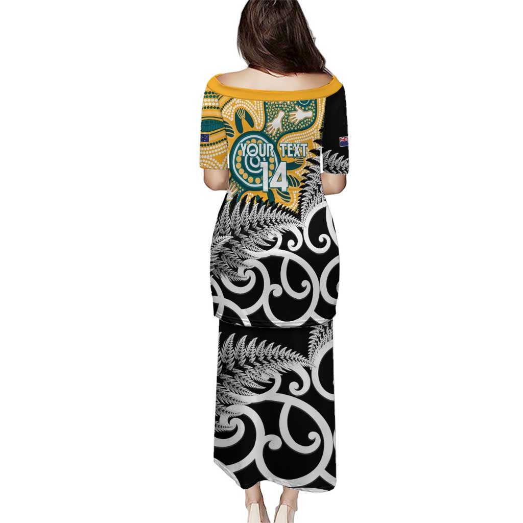 New Zealand Australia Rugby Custom Puletasi Wallabies Aboriginal All Black Maori Tiki Together - Polynesian Pride