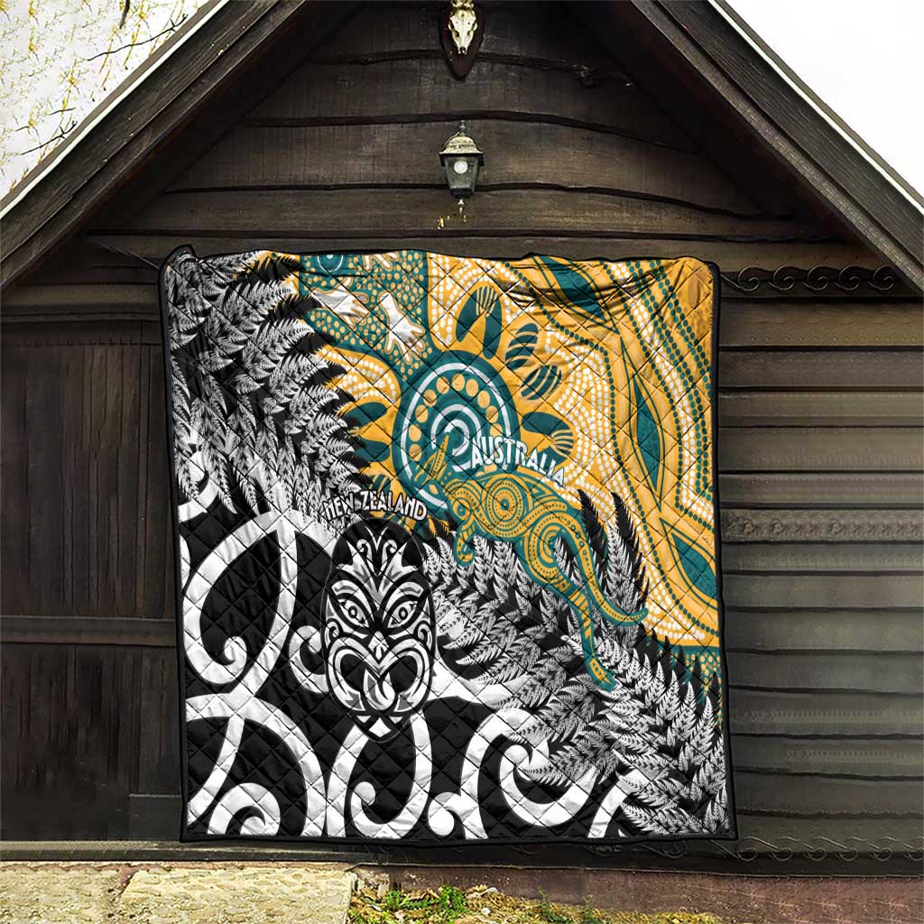 New Zealand Australia Rugby Quilt Wallabies Aboriginal All Black Maori Tiki Together - Polynesian Pride