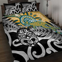 New Zealand Australia Rugby Quilt Bed Set Wallabies Aboriginal All Black Maori Tiki Together - Polynesian Pride