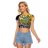 New Zealand Australia Rugby Custom Raglan Cropped T Shirt Wallabies Aboriginal All Black Maori Tiki Together - Polynesian Pride