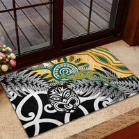 New Zealand Australia Rugby Rubber Doormat Wallabies Aboriginal All Black Maori Tiki Together - Polynesian Pride