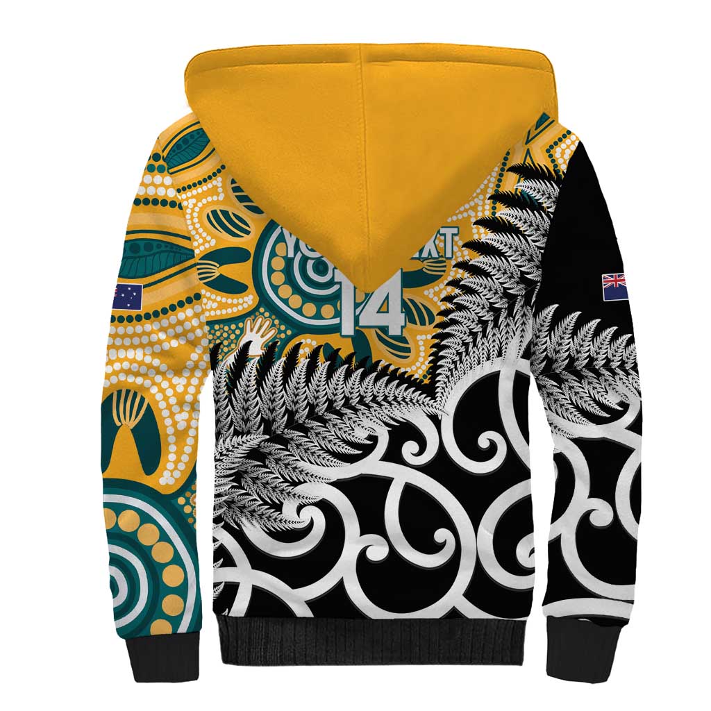 New Zealand Australia Rugby Custom Sherpa Hoodie Wallabies Aboriginal All Black Maori Tiki Together - Polynesian Pride