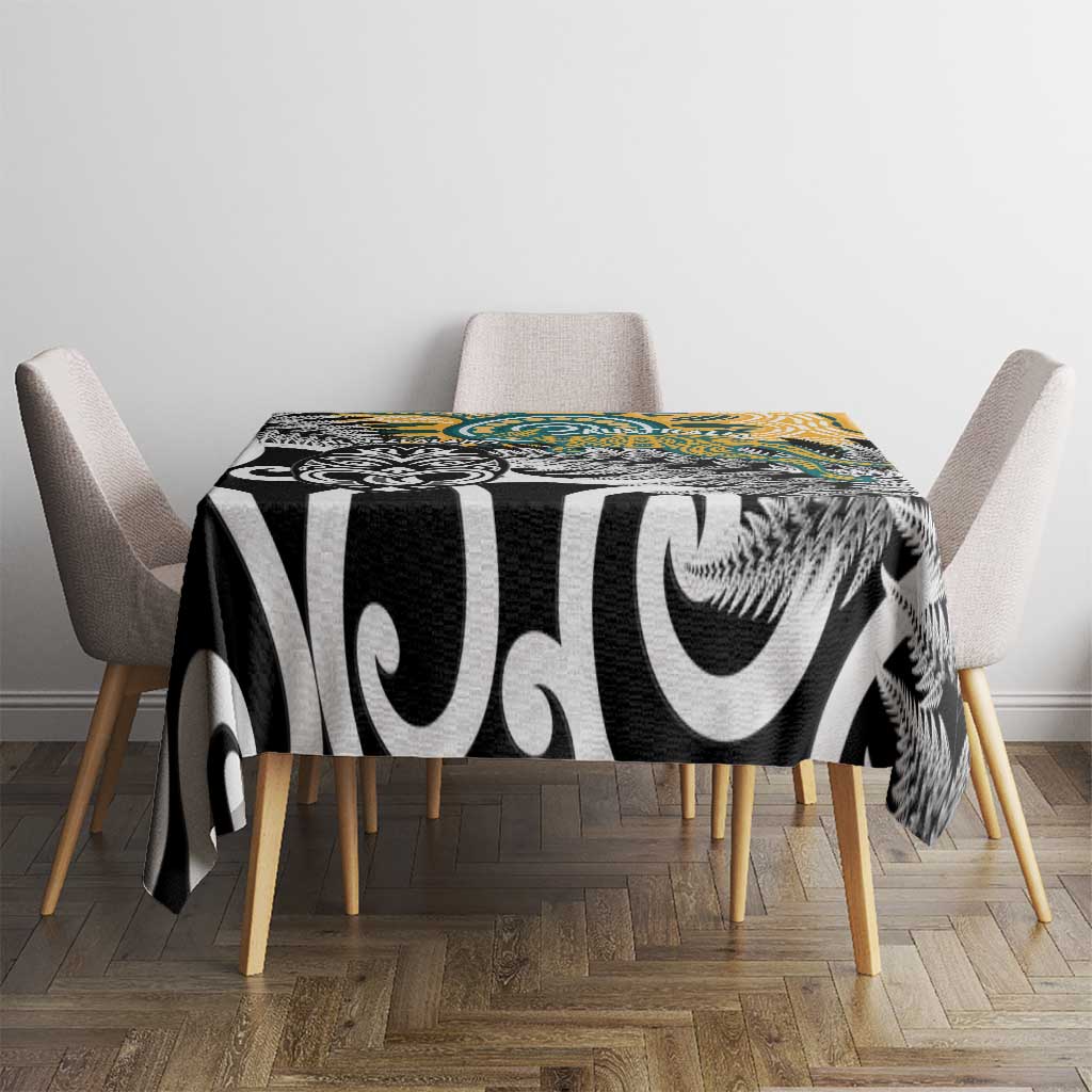 New Zealand Australia Rugby Tablecloth Wallabies Aboriginal All Black Maori Tiki Together - Polynesian Pride