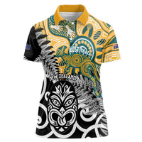 New Zealand Australia Rugby Custom Women Polo Shirt Wallabies Aboriginal All Black Maori Tiki Together - Polynesian Pride