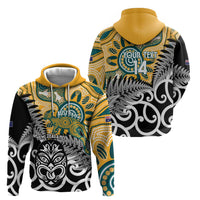 New Zealand Australia Rugby Custom Zip Hoodie Wallabies Aboriginal All Black Maori Tiki Together - Polynesian Pride