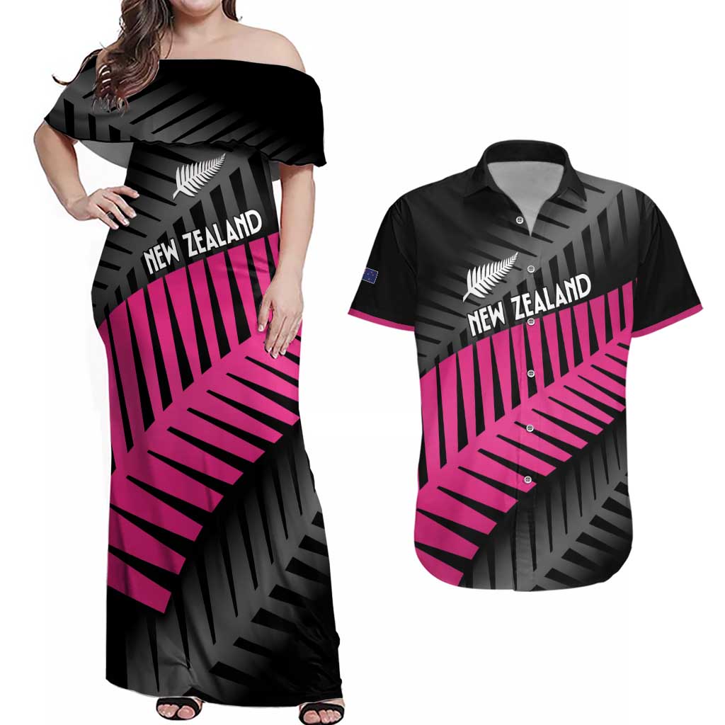 New Zealand Silver Fern Rugby Custom Couples Matching Off Shoulder Maxi Dress and Hawaiian Shirt 2025 All Black Go Champions - Polynesian Pride