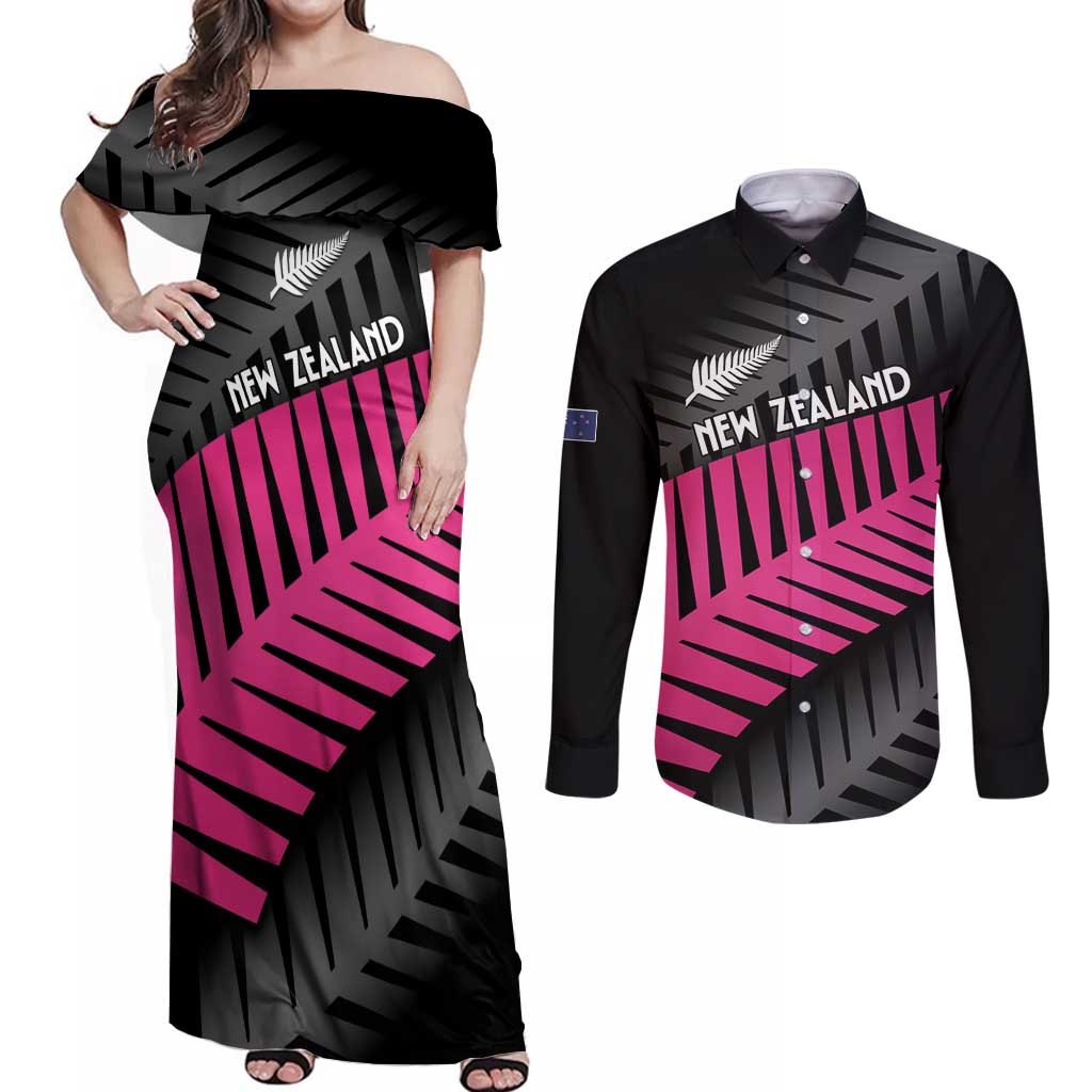 New Zealand Silver Fern Rugby Custom Couples Matching Off Shoulder Maxi Dress and Long Sleeve Button Shirt 2025 All Black Go Champions - Polynesian Pride