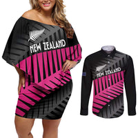 New Zealand Silver Fern Rugby Custom Couples Matching Off Shoulder Short Dress and Long Sleeve Button Shirt 2025 All Black Go Champions - Polynesian Pride