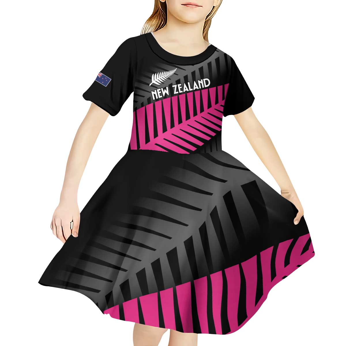 New Zealand Silver Fern Rugby Custom Kid Short Sleeve Dress 2025 All Black Go Champions - Polynesian Pride