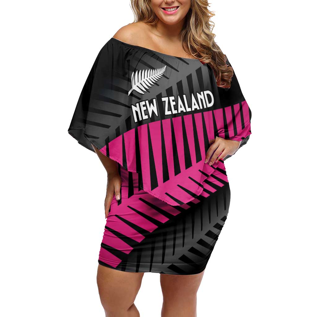 New Zealand Silver Fern Rugby Custom Off Shoulder Short Dress 2025 All Black Go Champions - Polynesian Pride